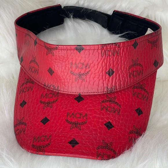 MCM Accessories - MCM Visetos Leather Red Visor